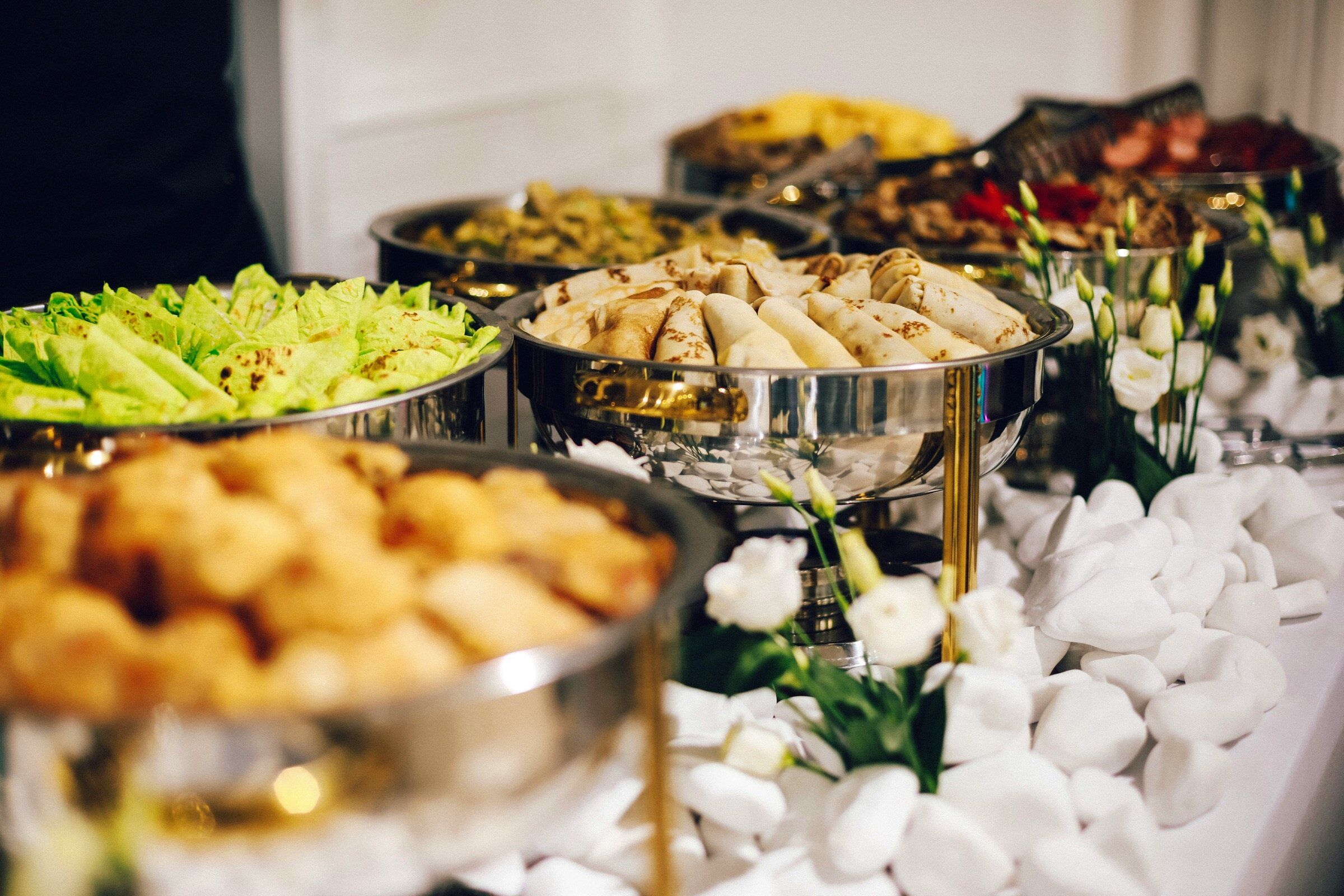 Catering buffet with chafing dishes